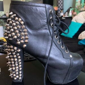 Jeffrey Campbell Black Spiked Heeled Boots